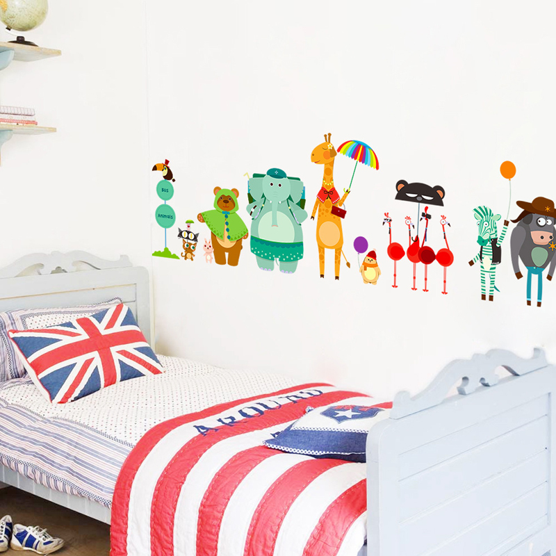 Cartoon Zoo Bus Station Wall S - Baby Nursery Zoo Animals 评论和价格