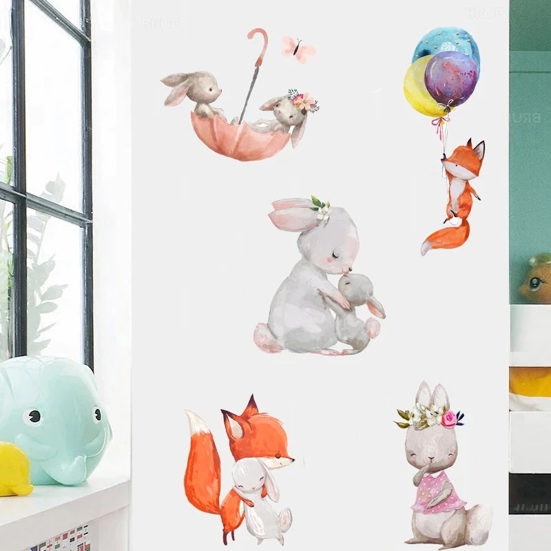 Cute Bunny Bear Star Wall Stic - Baby Nursery Wallpaper Girl 评论和价格