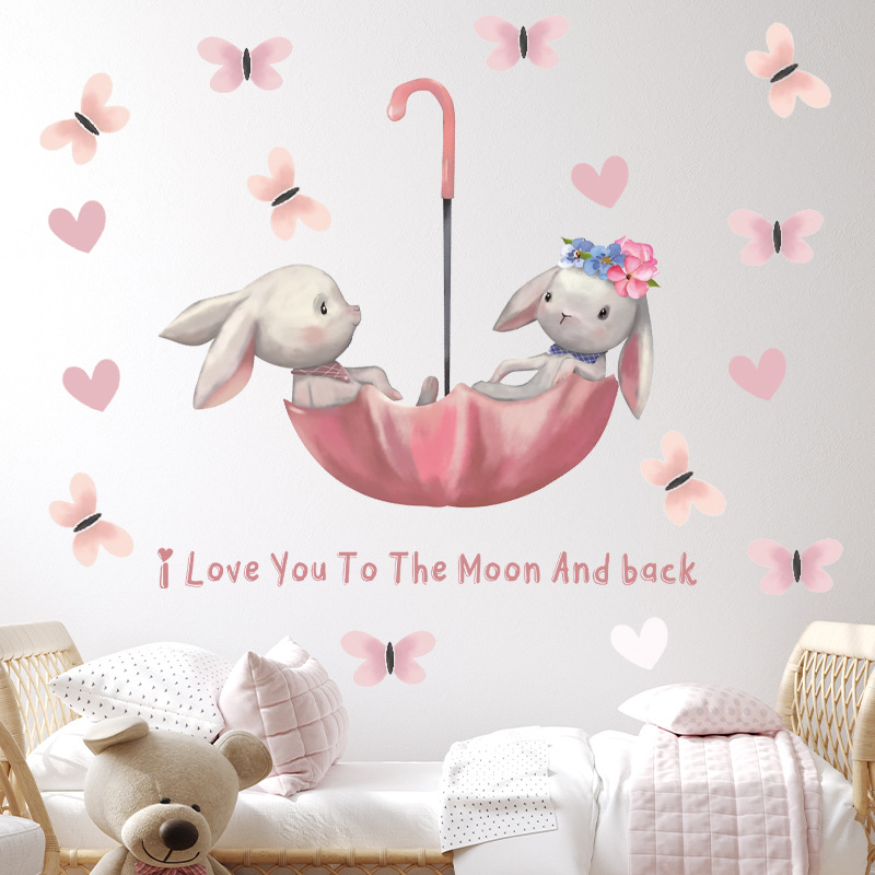 Cute Bunny Bear Star Wall Stic - Baby Nursery Wallpaper Girl 评论和价格