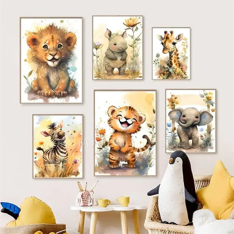 Watercolor Lion Giraffe Tiger  - Baby Nursery Animal Pictures 评论和价格