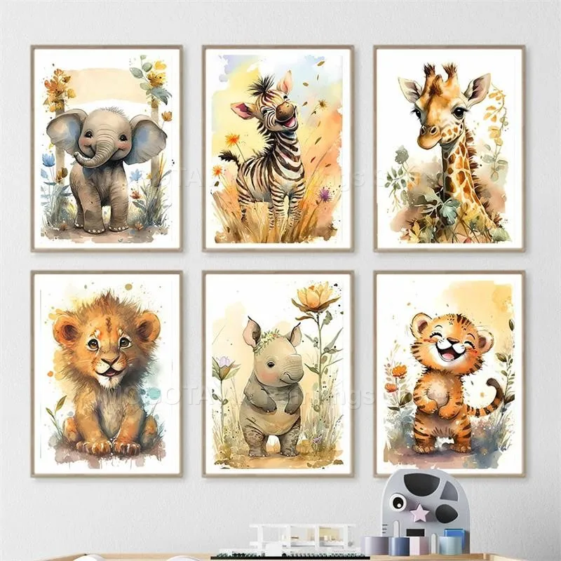 Watercolor Lion Giraffe Tiger  - Baby Nursery Animal Pictures 评论和价格
