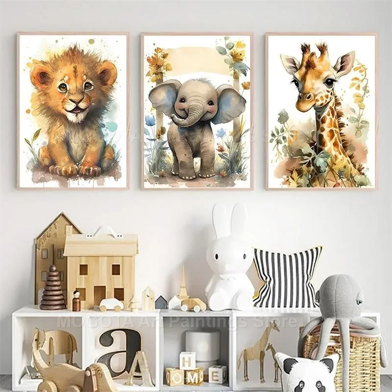 Watercolor Lion Giraffe Tiger  - Baby Nursery Animal Pictures 评论和价格