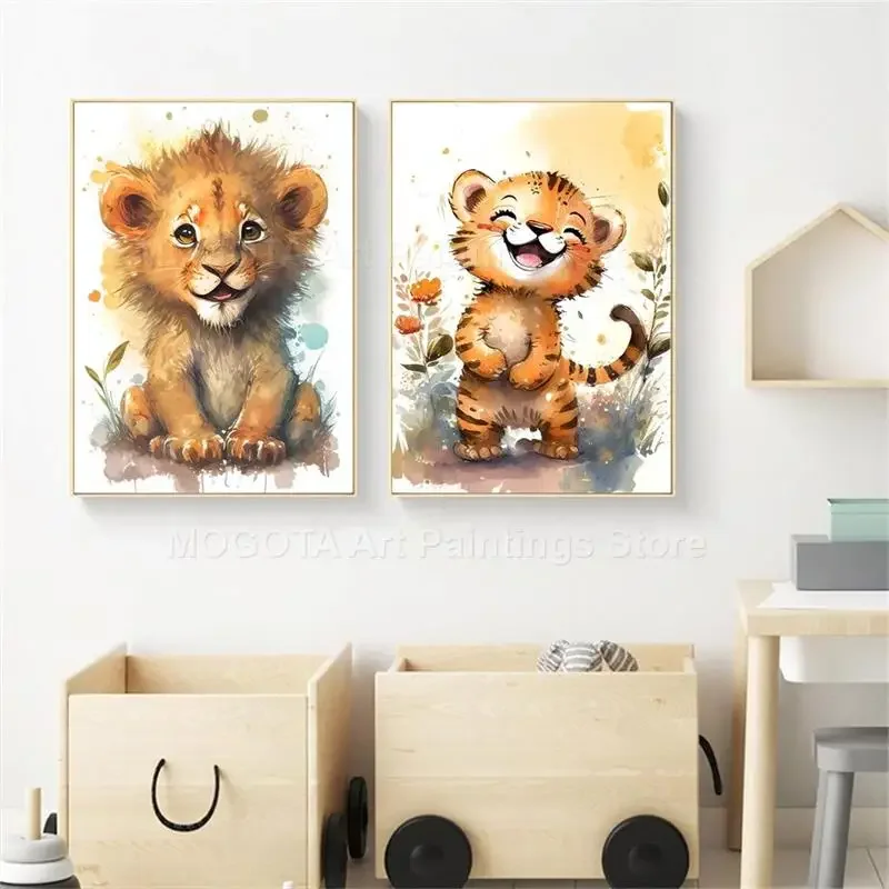 Watercolor Lion Giraffe Tiger  - Baby Nursery Animal Pictures 评论和价格