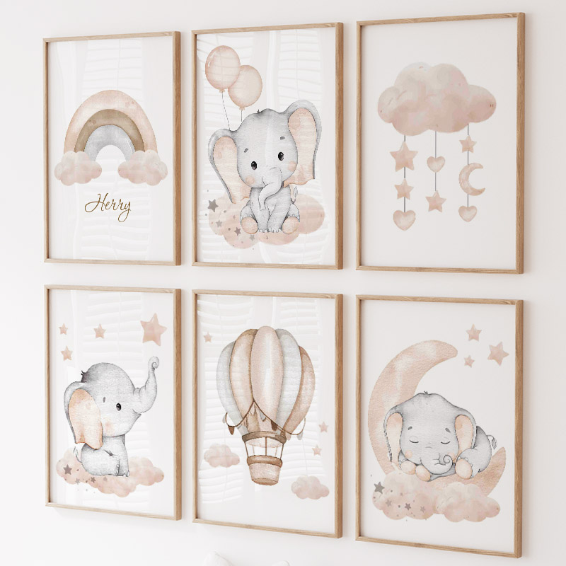 Cute Elephant Hot Balloon Moon - Baby Nursery Animal Pictures 评论和价格