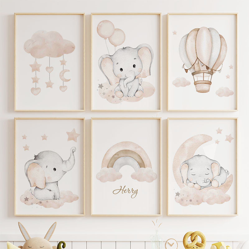 Cute Elephant Hot Balloon Moon - Baby Nursery Animal Pictures 评论和价格