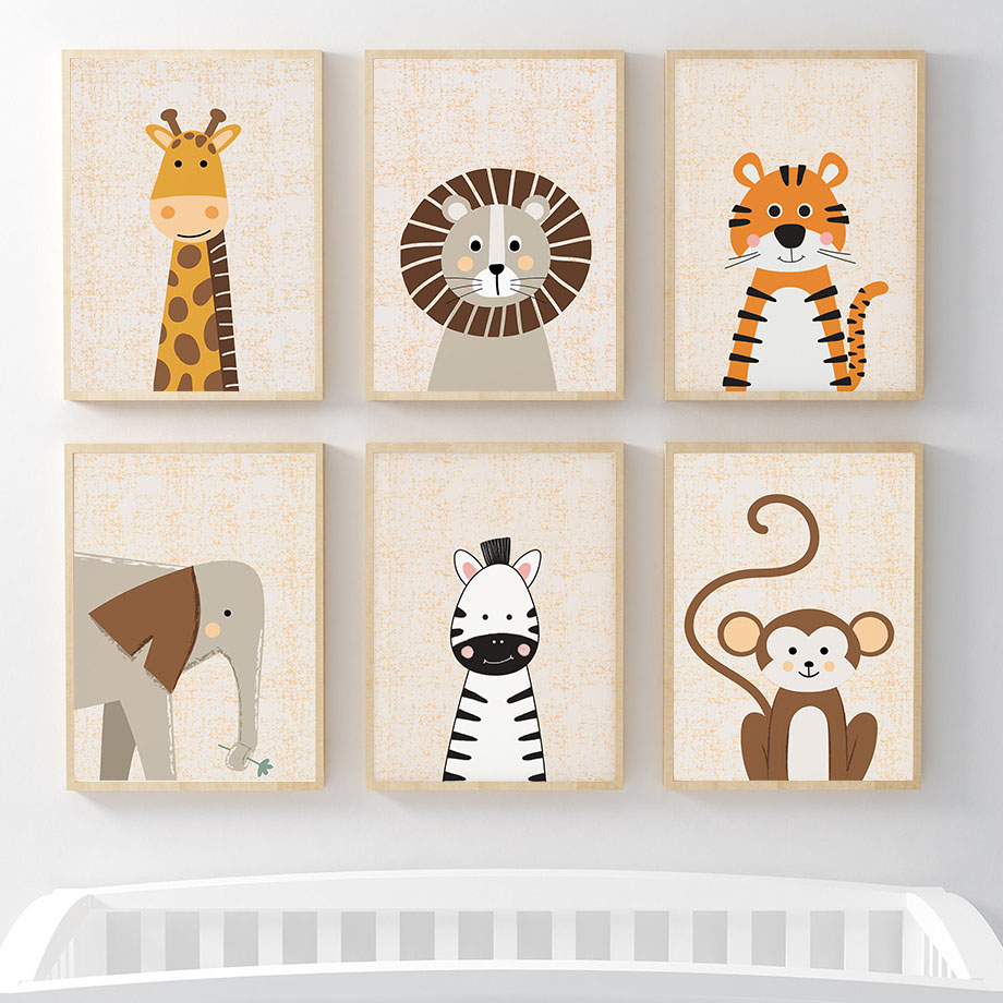 Lion Giraffe Elephant Zebra Mo - Baby Nursery Animal Pictures 评论和价格