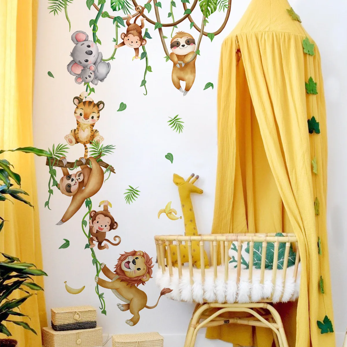 Forest Animal Lion Sloth Monke - Baby Nursery Wallpaper Girl 评论和价格