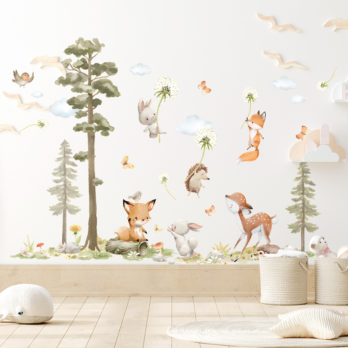 Cute Forest Animals Wall Stick - Baby Nursery Wallpaper Girl 评论和价格