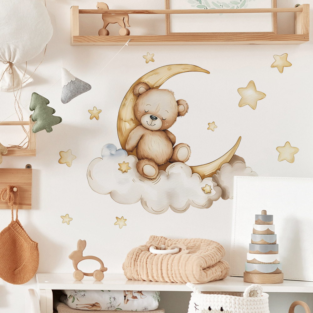 Kawaii Bear Star Wall Stickers - Baby Nursery Wallpaper Girl 评论和价格