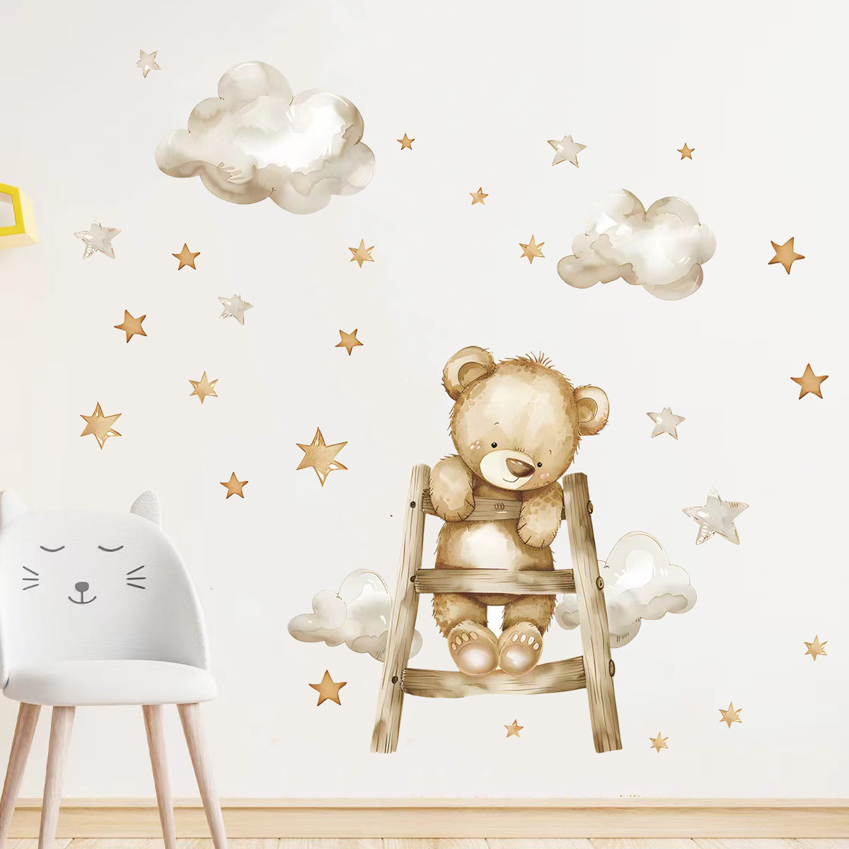 Kawaii Bear Star Wall Stickers - Baby Nursery Wallpaper Girl 评论和价格