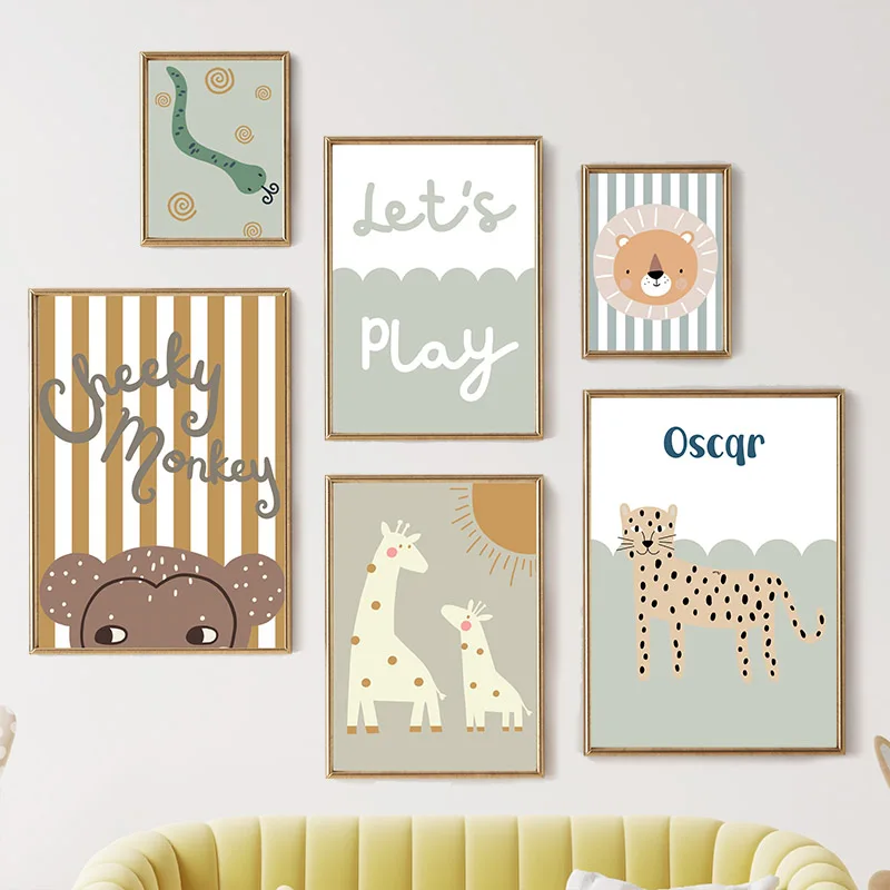 Cartoon Giraffe Leopard Lion M - Baby Nursery Animal Pictures 评论和价格