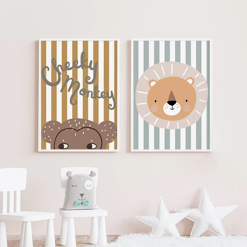 Cartoon Giraffe Leopard Lion M - Baby Nursery Animal Pictures 评论和价格