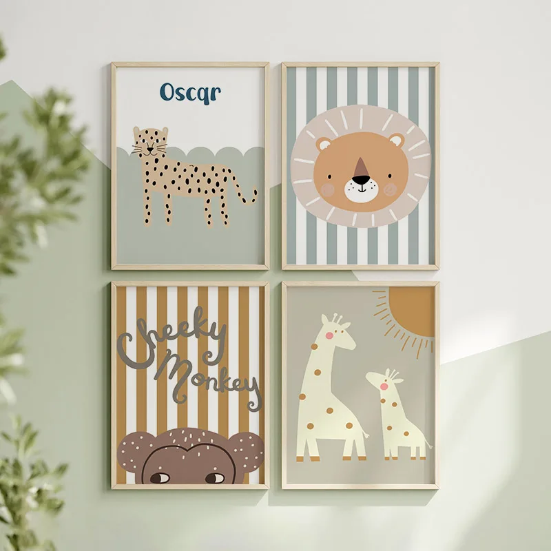 Cartoon Giraffe Leopard Lion M - Baby Nursery Animal Pictures 评论和价格