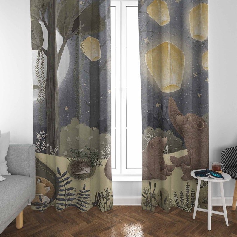 Woodland Nursery Curtains Anim - Baby Nursery Blackout Curtains 评论和价格