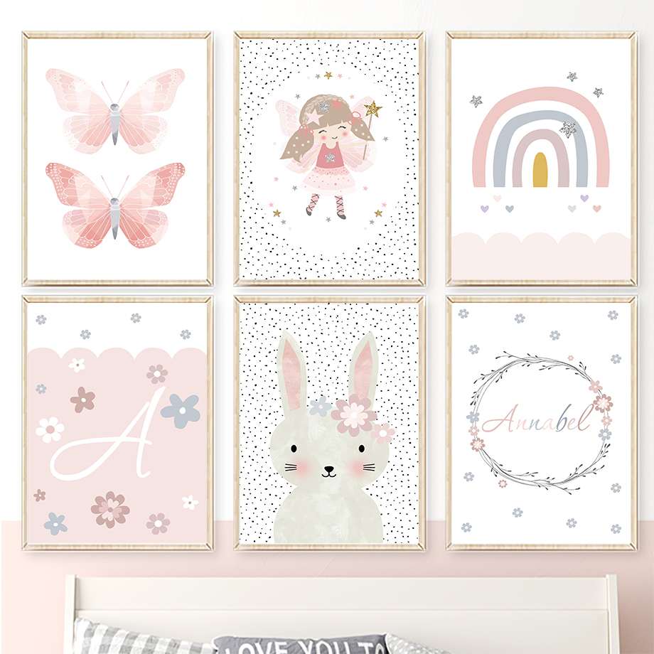 Cute Girl Rabbit Flower Butter - Baby Nursery Prints 评论和价格
