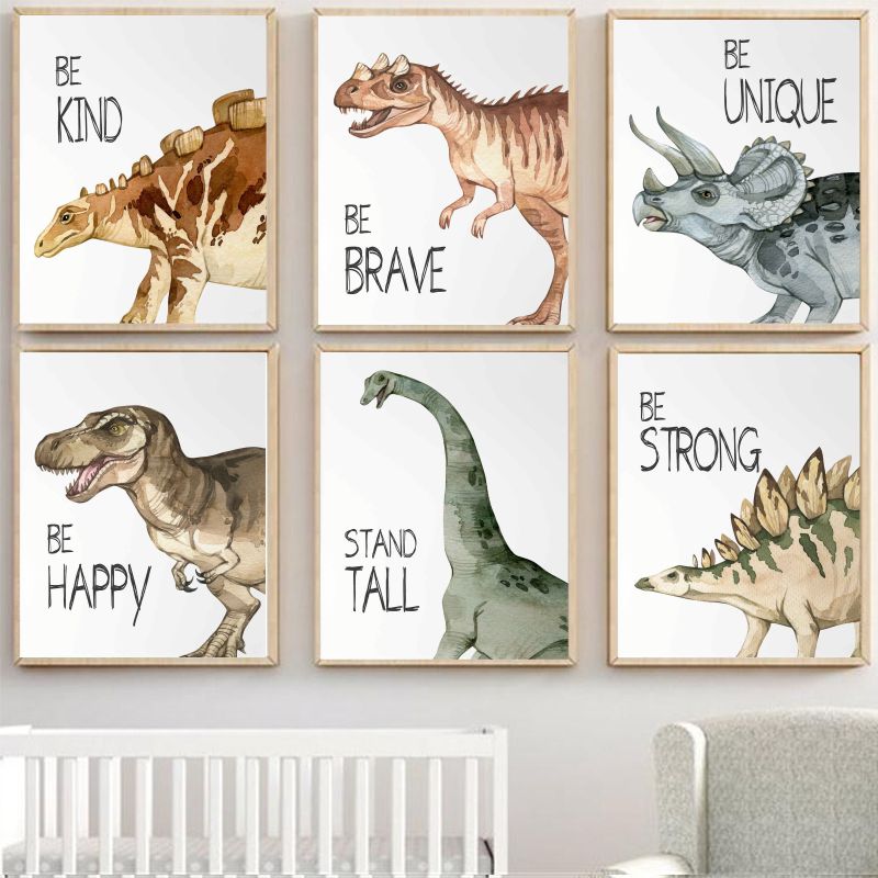Watercolor Dinosaur Poster Nur - Baby Nursery Animal Pictures 评论和价格