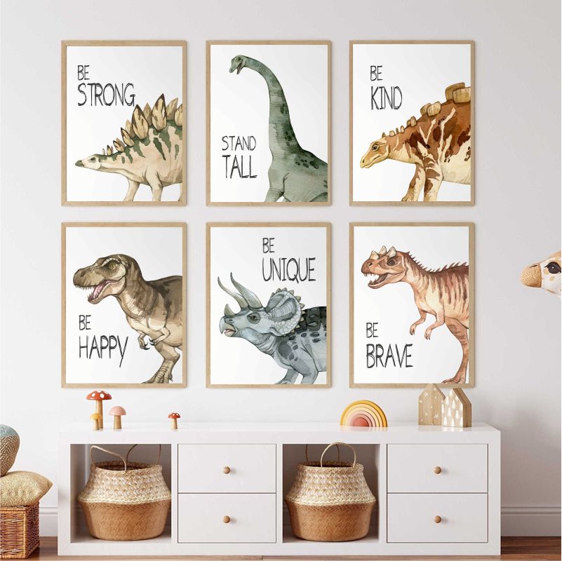 Watercolor Dinosaur Poster Nur - Baby Nursery Animal Pictures 评论和价格