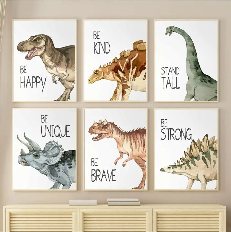 Watercolor Dinosaur Poster Nur - Baby Nursery Animal Pictures 评论和价格