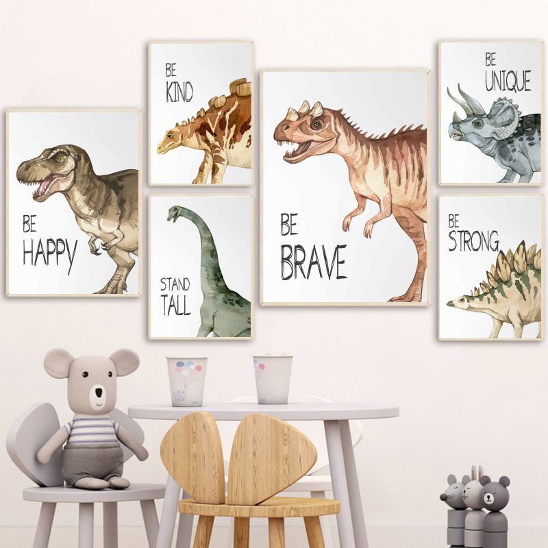 Watercolor Dinosaur Poster Nur - Baby Nursery Animal Pictures 评论和价格
