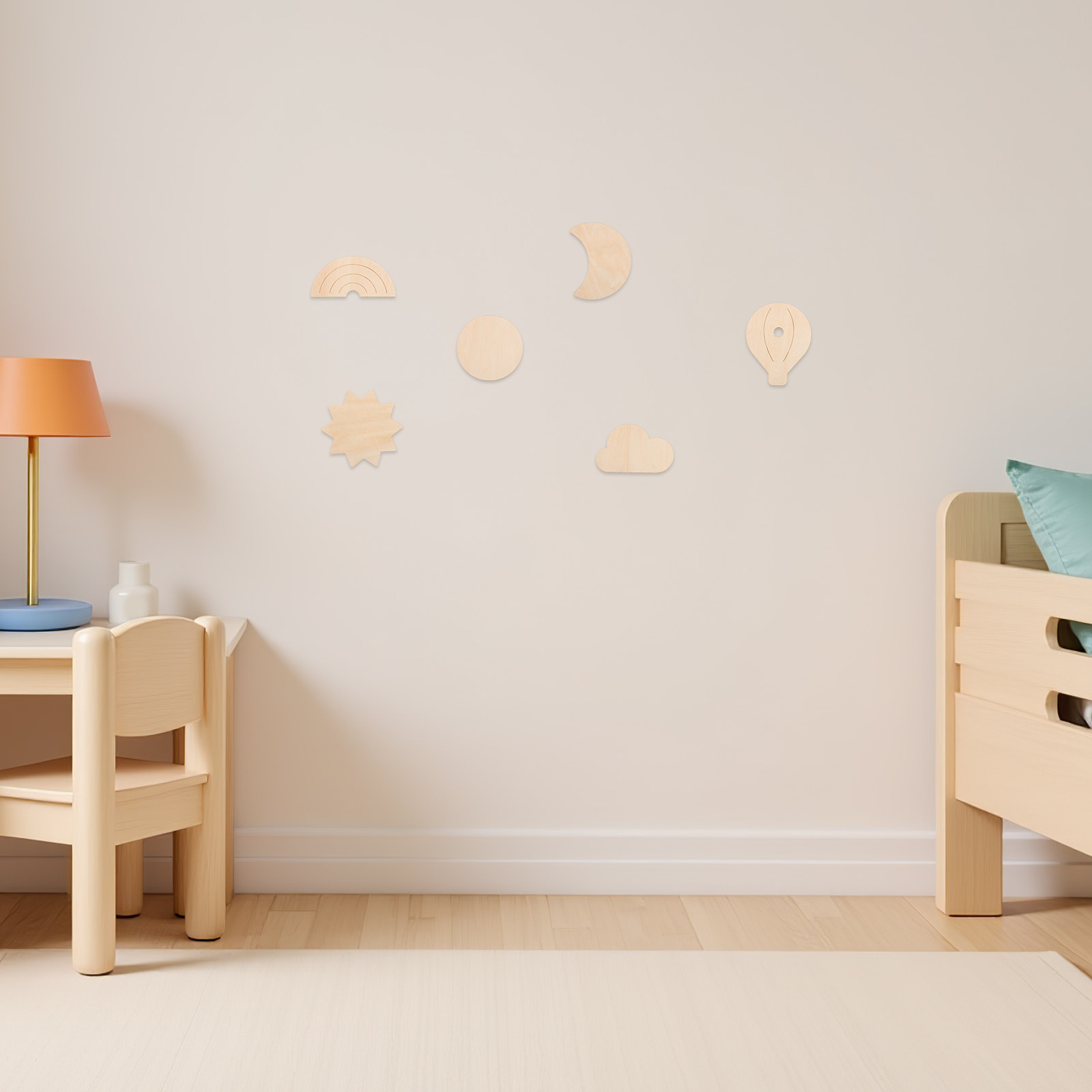 6Pcs Wooden Wall Stickers Sky  - Baby Nursery Hot Air Balloon Theme 评论和价格