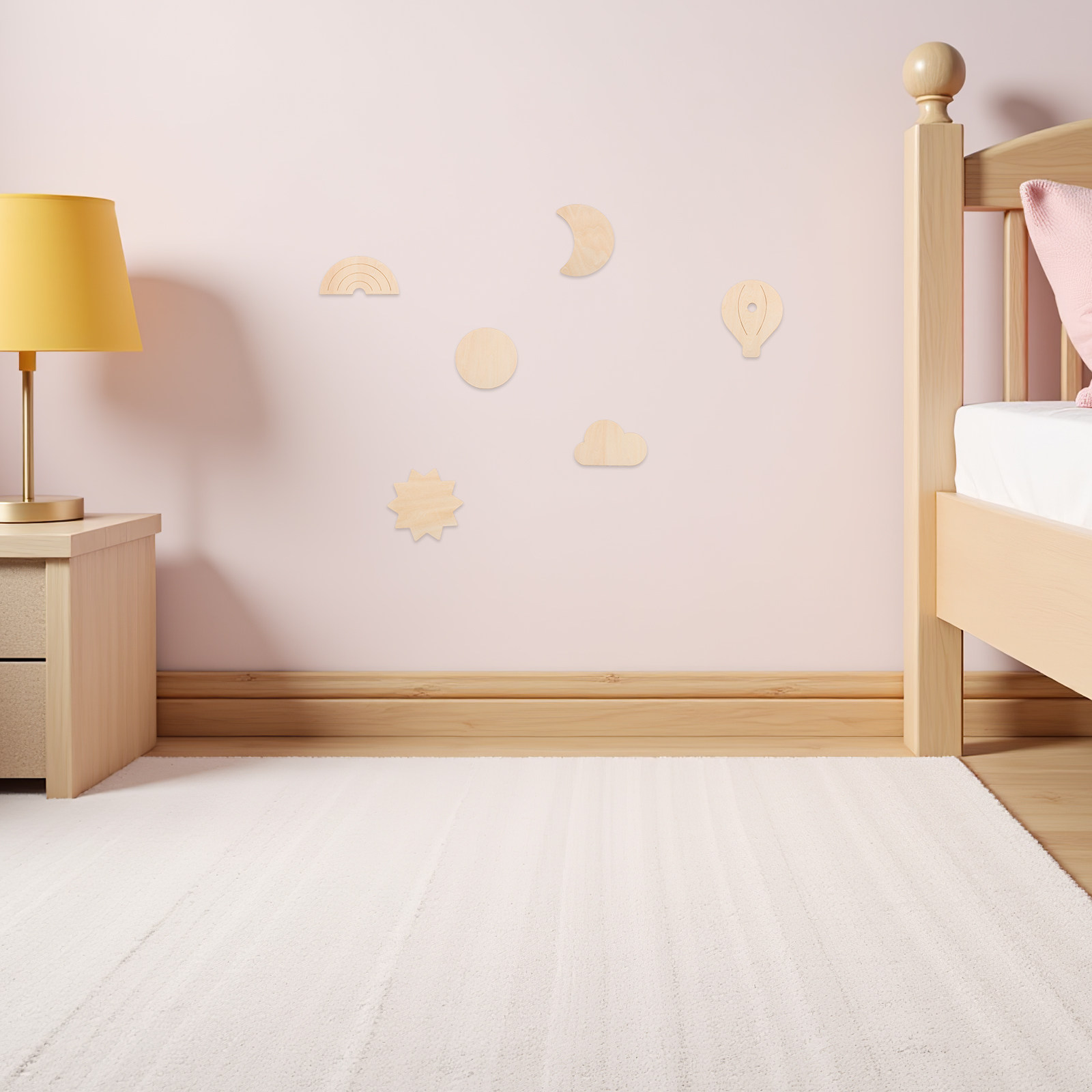 6Pcs Wooden Wall Stickers Sky  - Baby Nursery Hot Air Balloon Theme 评论和价格