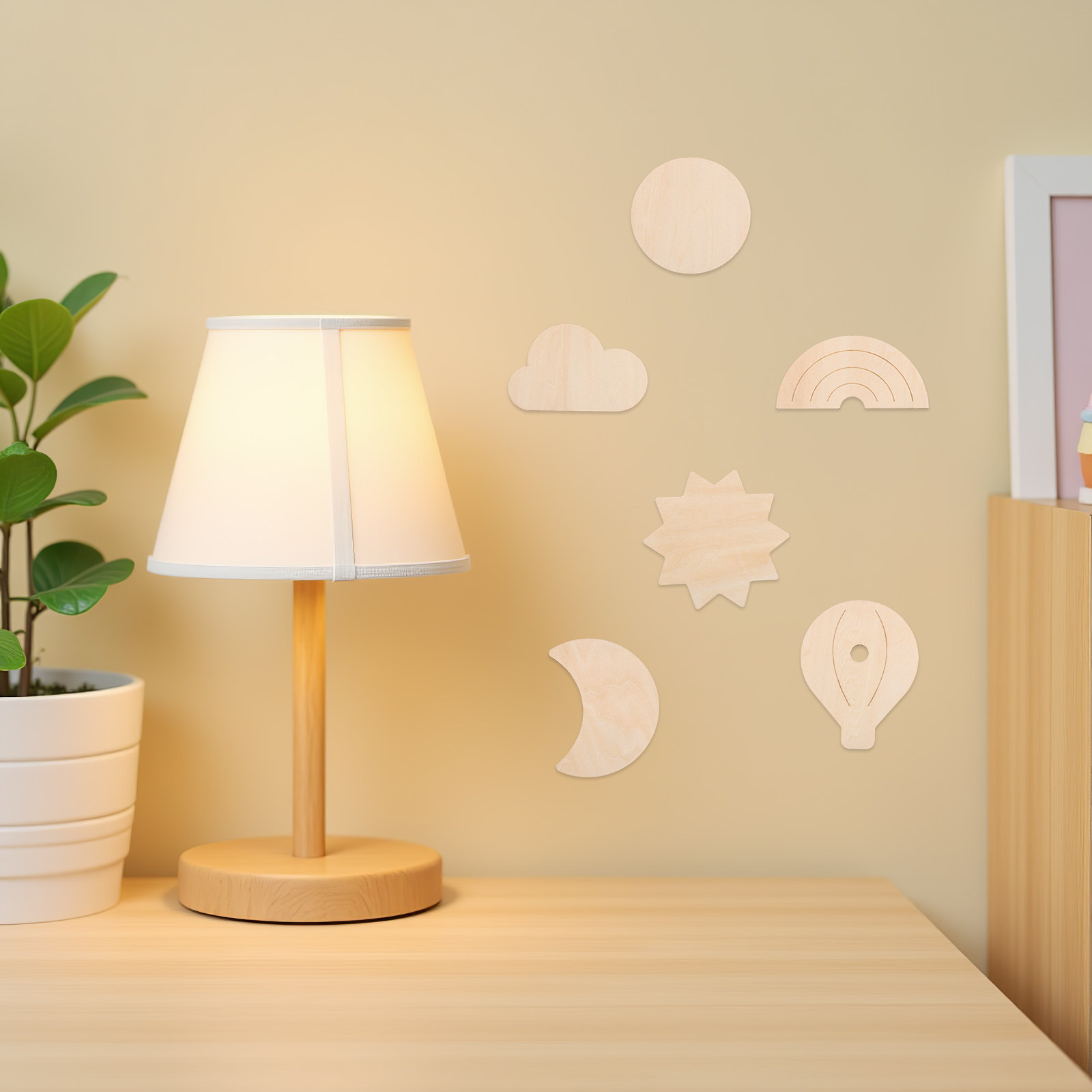 6Pcs Wooden Wall Stickers Sky  - Baby Nursery Hot Air Balloon Theme 评论和价格