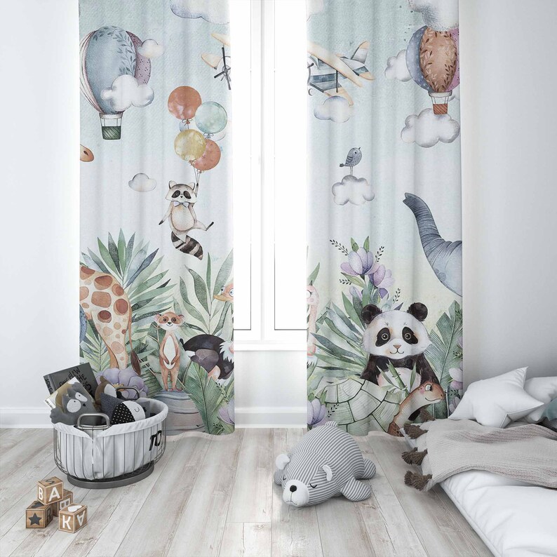 Safari Animal Party Nursery Cu - Baby Nursery Blackout Curtains 评论和价格