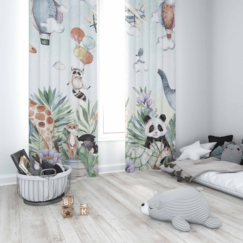 Safari Animal Party Nursery Cu - Baby Nursery Blackout Curtains 评论和价格