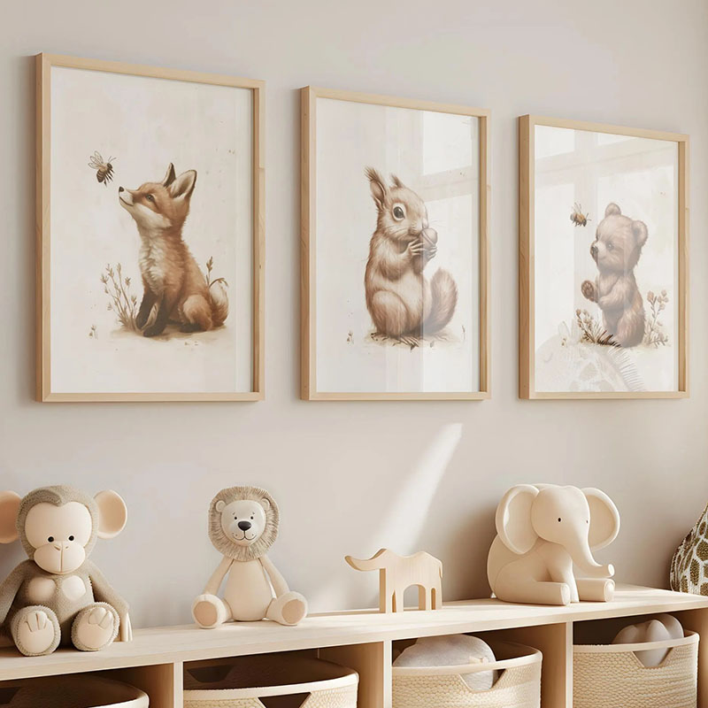 Bear Rabbit Fox Deer Squirrel  - Baby Nursery Animal Pictures 评论和价格