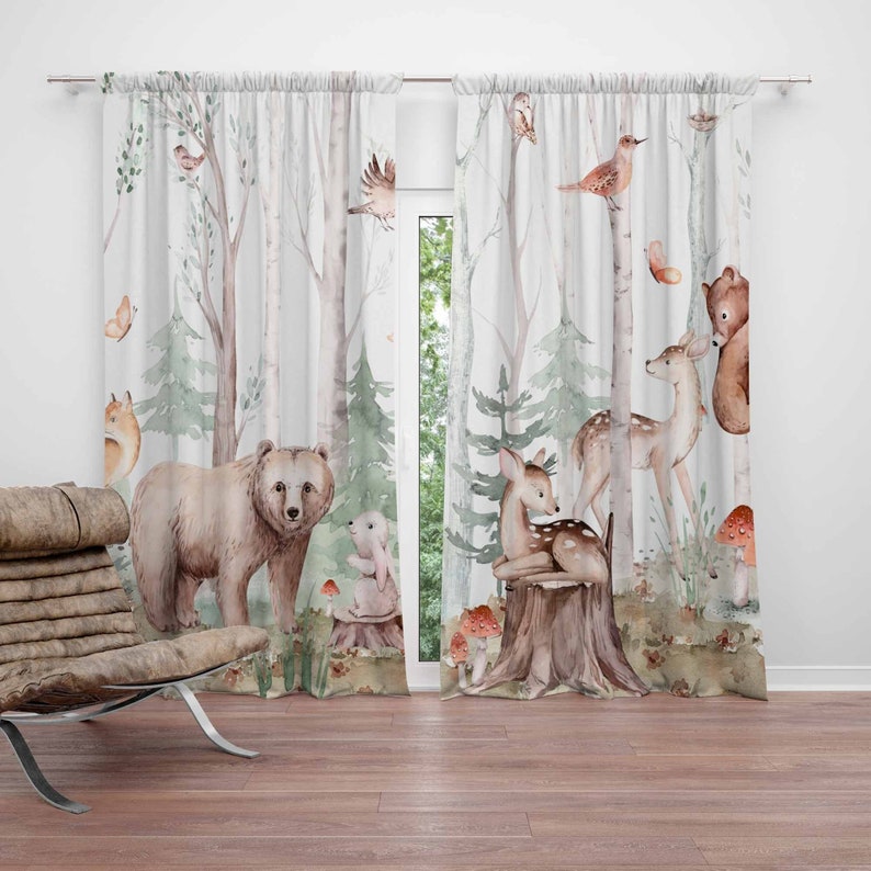Forest Animals Curtains Kids N - Baby Nursery Blackout Curtains 评论和价格