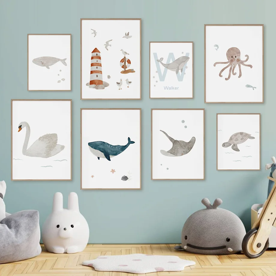 Custom Name Whale Octopus Turt - Baby Nursery Animal Pictures 评论和价格