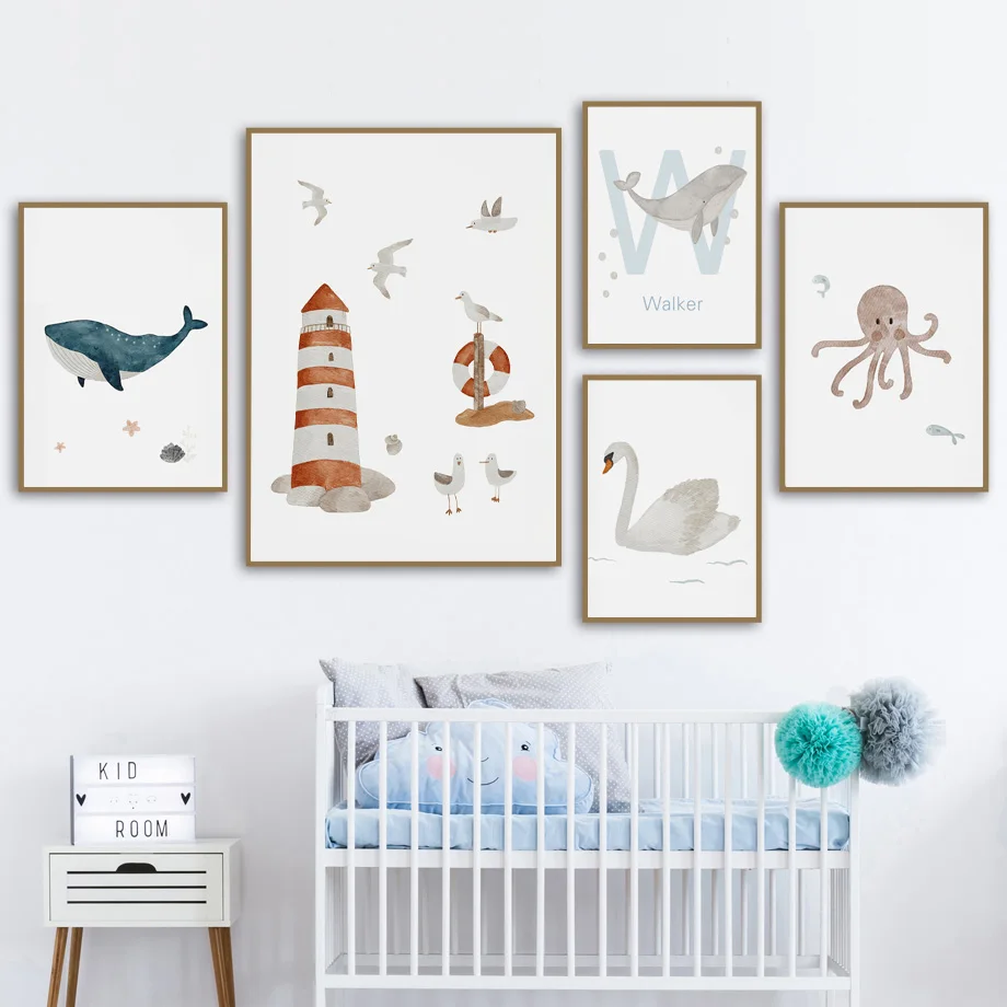 Custom Name Whale Octopus Turt - Baby Nursery Animal Pictures 评论和价格