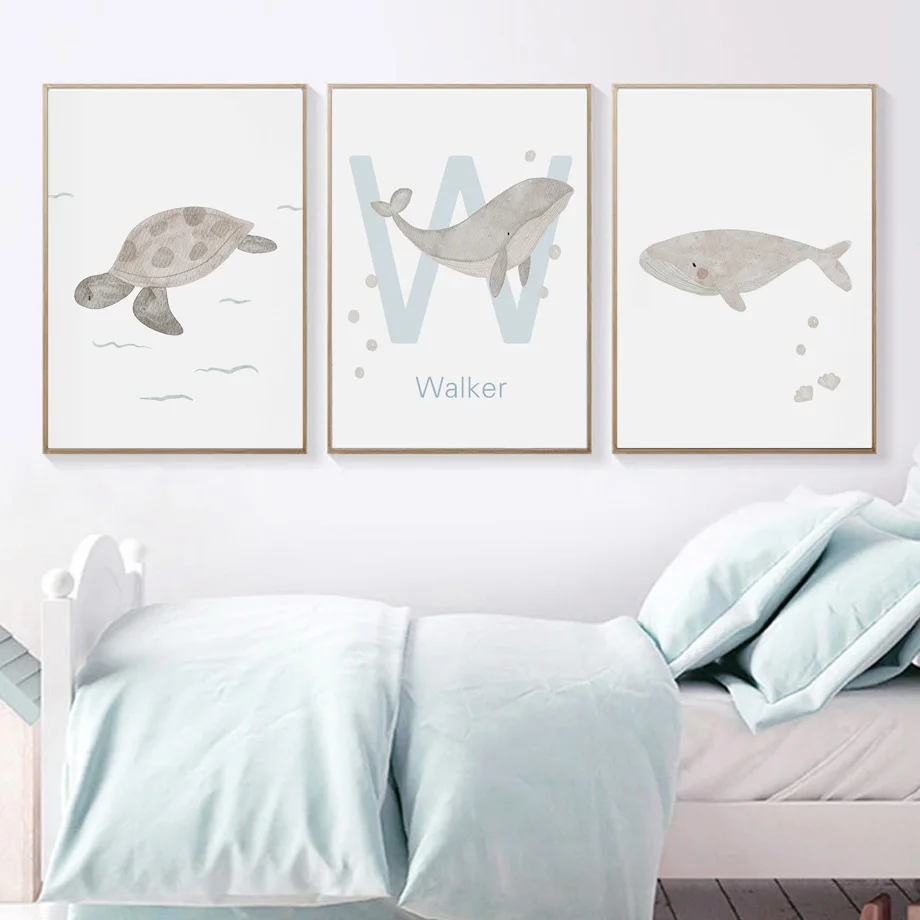 Custom Name Whale Octopus Turt - Baby Nursery Animal Pictures 评论和价格