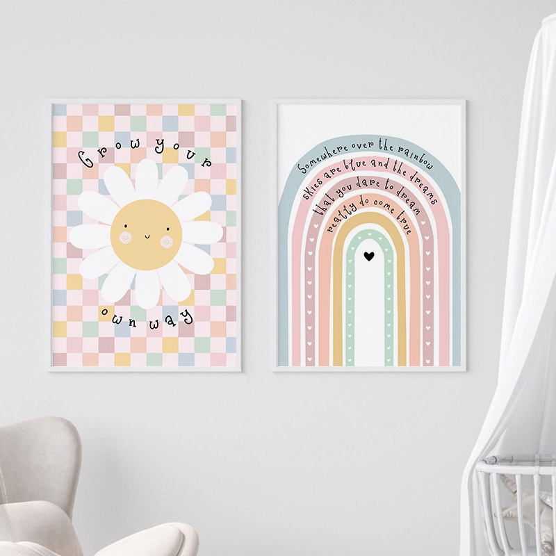 Sun Flower Rainbow Cloud Heart - Baby Nursery Prints 评论和价格