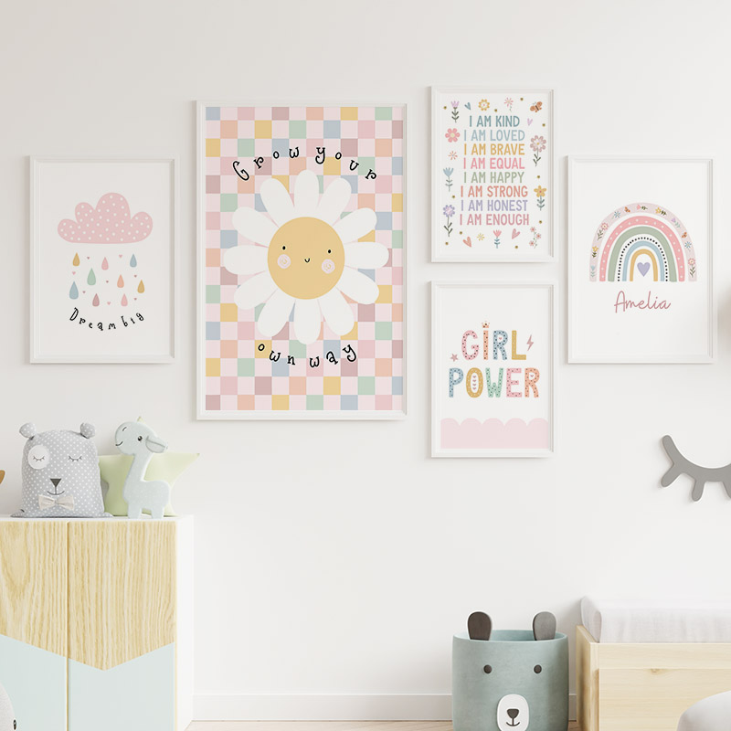 Sun Flower Rainbow Cloud Heart - Baby Nursery Prints 评论和价格