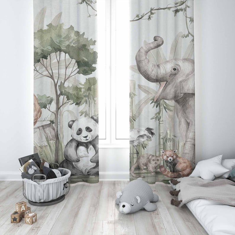 Safari Animals Curtains Kids B - Baby Nursery Blackout Curtains 评论和价格